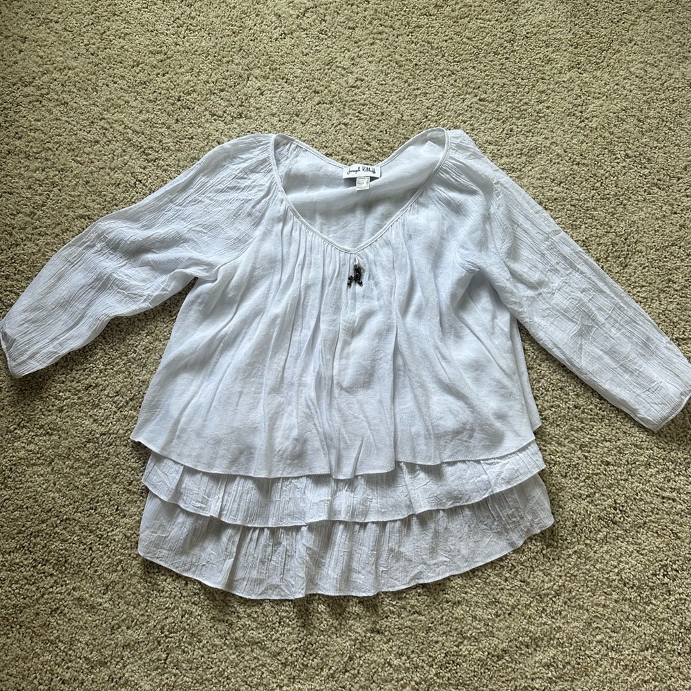 Joseph Ribkoff White Layered Ruffle Blouse